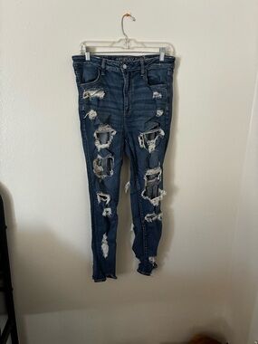 American Eagle Outfitters Ripped Skinny Jeans in Dark Blue
